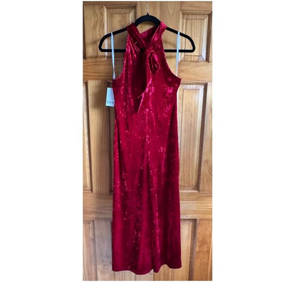 Bar III Red Crushed Velvet Halter Midi Dress – Size XS – NWT - Picture 4 of 7